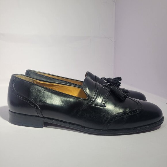 Emanuel Paolo 8016 Men\'s Size 9M Black Leather Tassel Loafers Dress Shoes